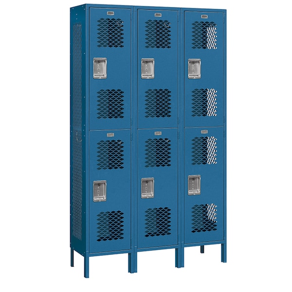 Wardrobe Locker, 45" W, 15" D, 78" H, (3) Wide, (6) Openings, Blue